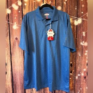 Antigua Men's Textured Blue Polo Golf Shirt with Logo
